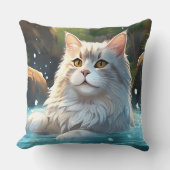 温泉を楽しむ猫 - スロー枕 クッション (正面)