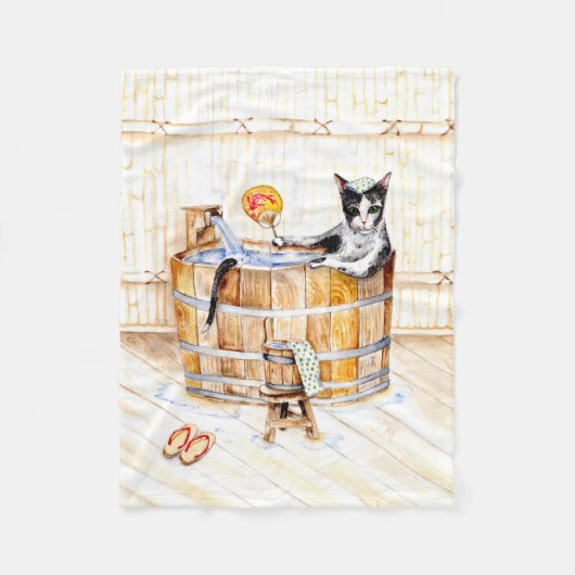 温泉子猫が邪魔しない フリースブランケット (正面)