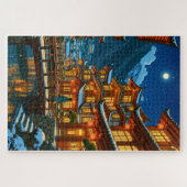 温泉街のロマンチック日本のな冬の夜 ジグソーパズル (横)