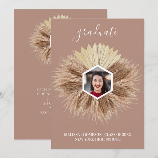 温素朴中色卒業生 招待状 (正面/裏面)