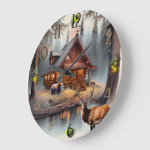 温素朴水彩丸太小屋 ラージ壁時計 (傾斜)