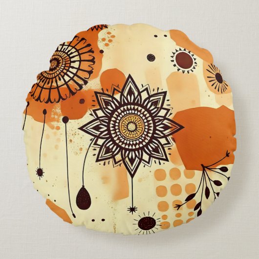 温自然か素朴なマンダラボホフローラ ラウンドクッション (正面)