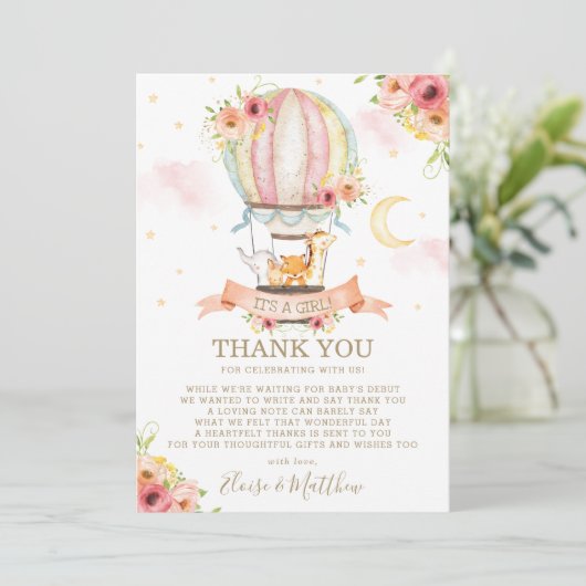 温風お洒落気球かわいい動物の赤ちゃんシャワー サンキューカード (スタンド正面)