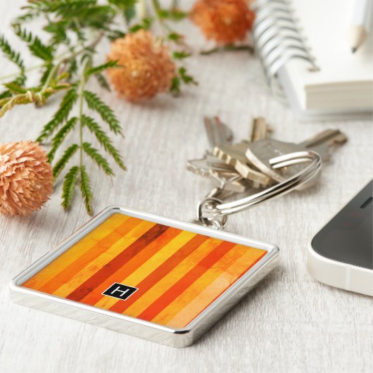 温風化オレンジ赤いモノグラム キーホルダー (側面)