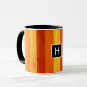 温風化オレンジ赤いモノグラム マグカップ (正面左)