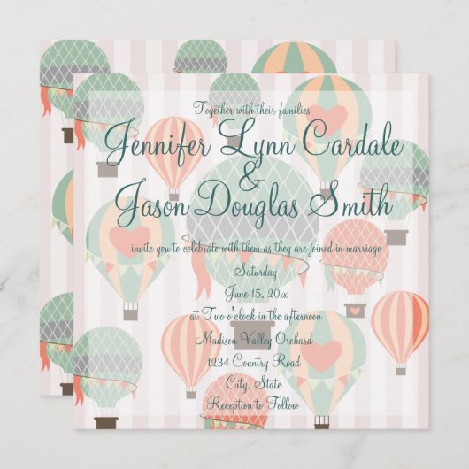 温風吹き出しとハート結婚式招待状 招待状 (正面/裏面)