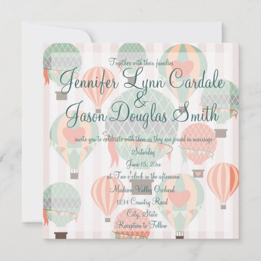 温風吹き出しとハート結婚式招待状 招待状 (正面)