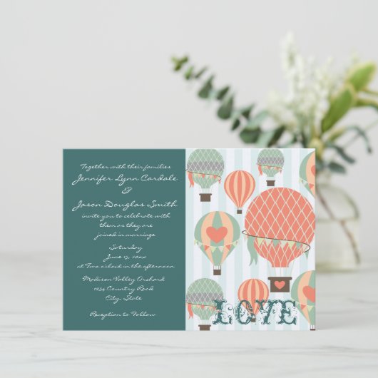 温風吹き出しとハート結婚式招待状 招待状 (スタンド正面)