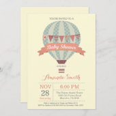 温風気球ベビーシャワー招待状黄色 招待状 (正面/裏面)