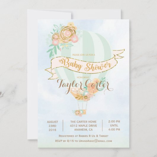 温風気球ベビーシャワー招待状 招待状 (正面)