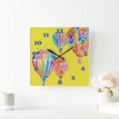 温風船水色黄色子供部屋子供 スクエア壁時計 (ホーム)