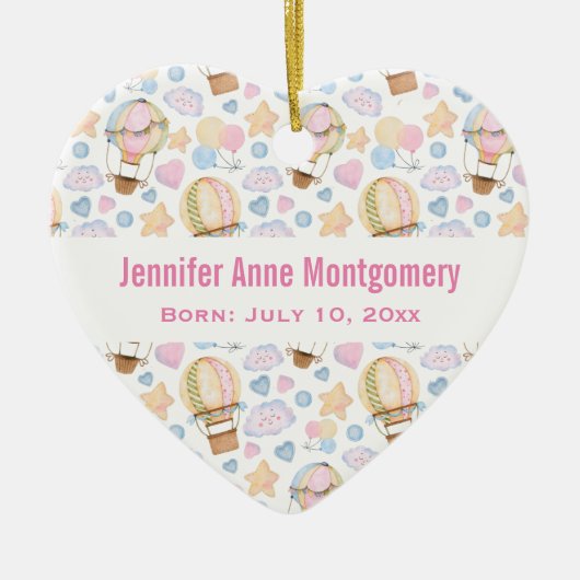 温風風船キュートウォーターカラーパターンベビー誕生 セラミックオーナメント (正面)