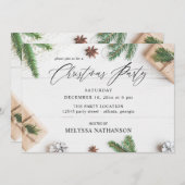 温馨なルーラルパインリーフのクリスマス パーティー 招待状 (正面/裏面)