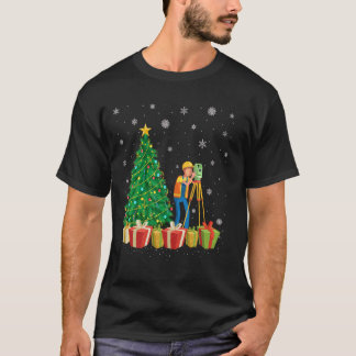 測量士クリスマスツリー照明サンタハットサーベイヤーChr Tシャツ