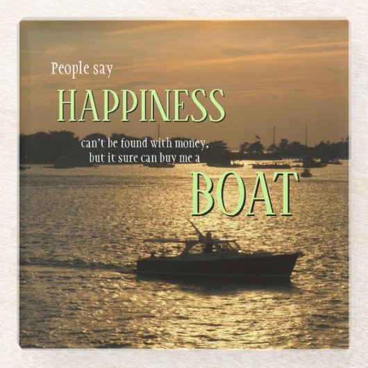 港に買は金が幸せ舟 ガラスコースター (正面)