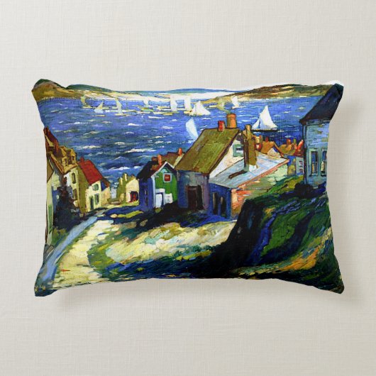 港のそばの帆船素晴らしアト絵画ル アクセントクッション (正面)