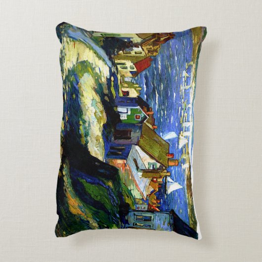 港のそばの帆船素晴らしアト絵画ル アクセントクッション (裏面(縦))