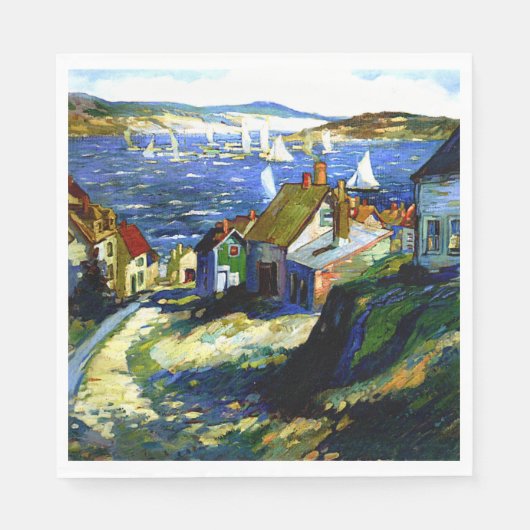 港のそばの帆船素晴らしアト絵画ル スタンダードランチョンナプキン (正面)