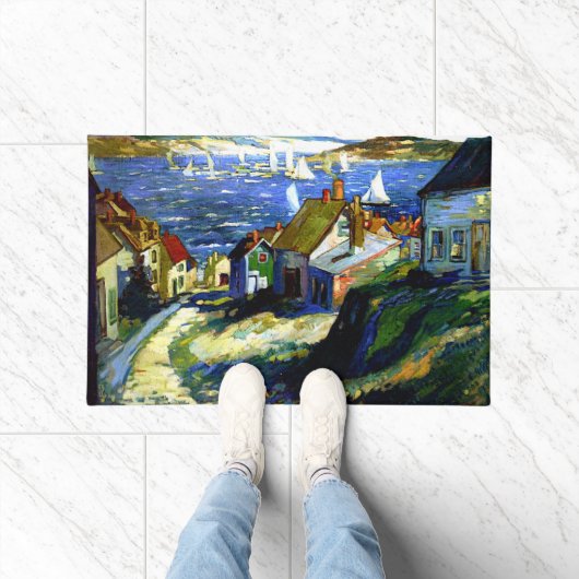港のそばの帆船素晴らしアト絵画ル ドアマット (室内)