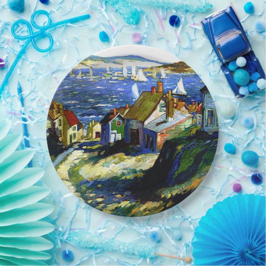 港のそばの帆船素晴らしアト絵画ル ペーパープレート (パーティー)