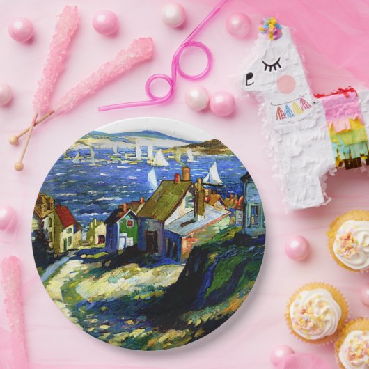 港のそばの帆船素晴らしアト絵画ル ペーパープレート (パーティー)