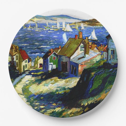 港のそばの帆船素晴らしアト絵画ル ペーパープレート (正面)