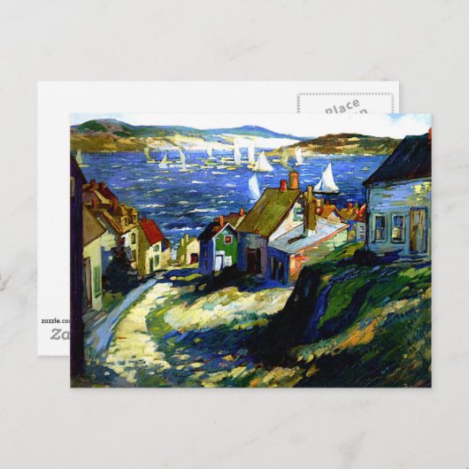 港のそばの帆船素晴らしアト絵画ル ポストカード (正面/裏面)