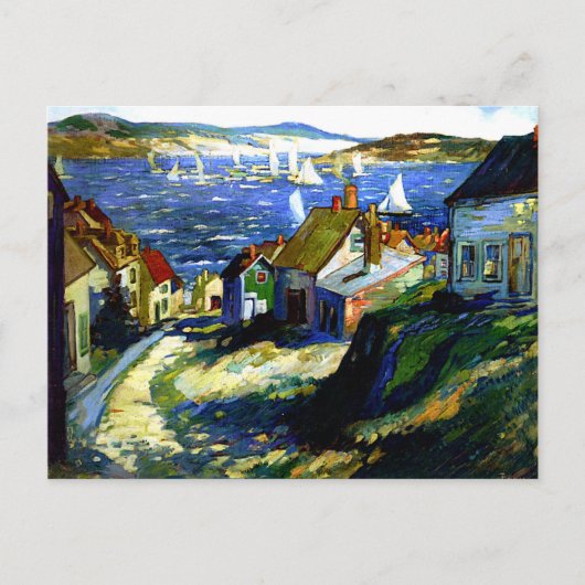 港のそばの帆船素晴らしアト絵画ル ポストカード (正面)