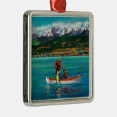 港のアンヘレス港のサーモンピンクの魚釣り メタルオーナメント (右)