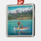 港のアンヘレス港のサーモンピンクの魚釣り メタルオーナメント (左)