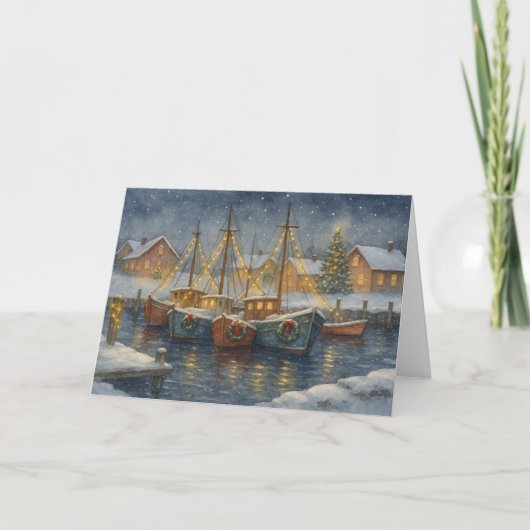 港のクリスマスカード 漁船 サンキューカード (正面)