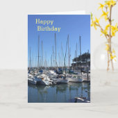 港のハッピーバースデーの挨拶状のボート カード (黄色い花)