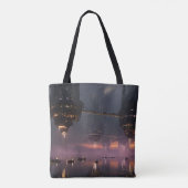 港の上に浮かぶ未来都市の塔 トートバッグ (裏面)