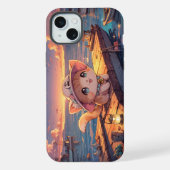 港の夕焼けに佇むかわいいちび猫 - ファンタジック iPhoneケース (裏面)