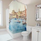 港の水辺と船イタリアンが シャワーカーテン (インサイチュ)