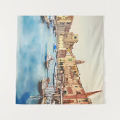 港の水辺と船イタリアンが タペストリー (正面(横))