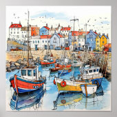 港の海辺の船 ポスター (正面)