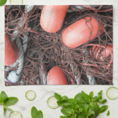 港の漁網、浮遊物およびロープ キッチンタオル (折り畳み)