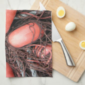 港の漁網、浮遊物およびロープ キッチンタオル (四つ折り)