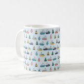 港の船とブイ模様 コーヒーマグカップ (正面左)