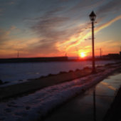 港の近くの日没の壁画写真 ポスター