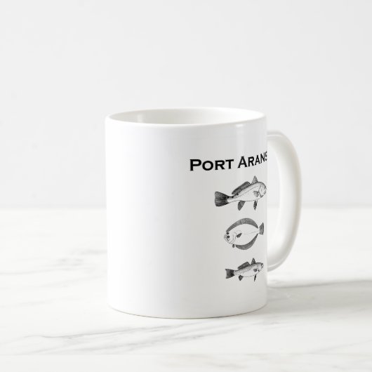 港のAransasの海の魚-魚釣りのロゴ コーヒーマグカップ (正面右)
