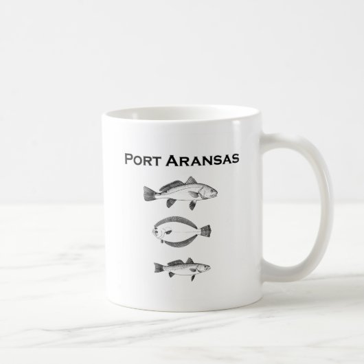 港のAransasの海の魚-魚釣りのロゴ コーヒーマグカップ (右)