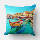 港鮮やか港地中海の港 クッション (正面)