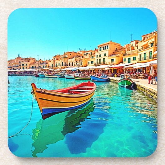 港鮮やか港地中海の港 コースター (正面)