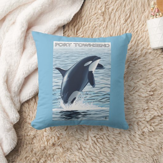 港TownsendのWashingtonOrcaの跳躍 クッション (ブランケット)