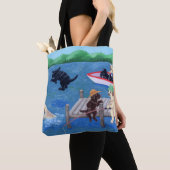 湖おもしろいラブラドール絵を描ズトート トートバッグ (クローズアップ)