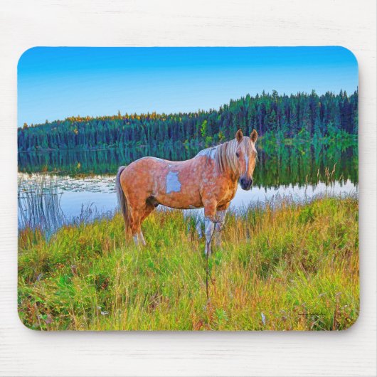 湖および森林場面によるPalominoのまだら馬 マウスパッド (正面)