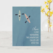 湖でのカヤック友情の挨拶 カード (黄色い花)