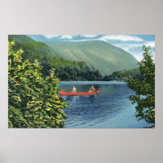 湖でカヌーをするカップル ポスター (正面)